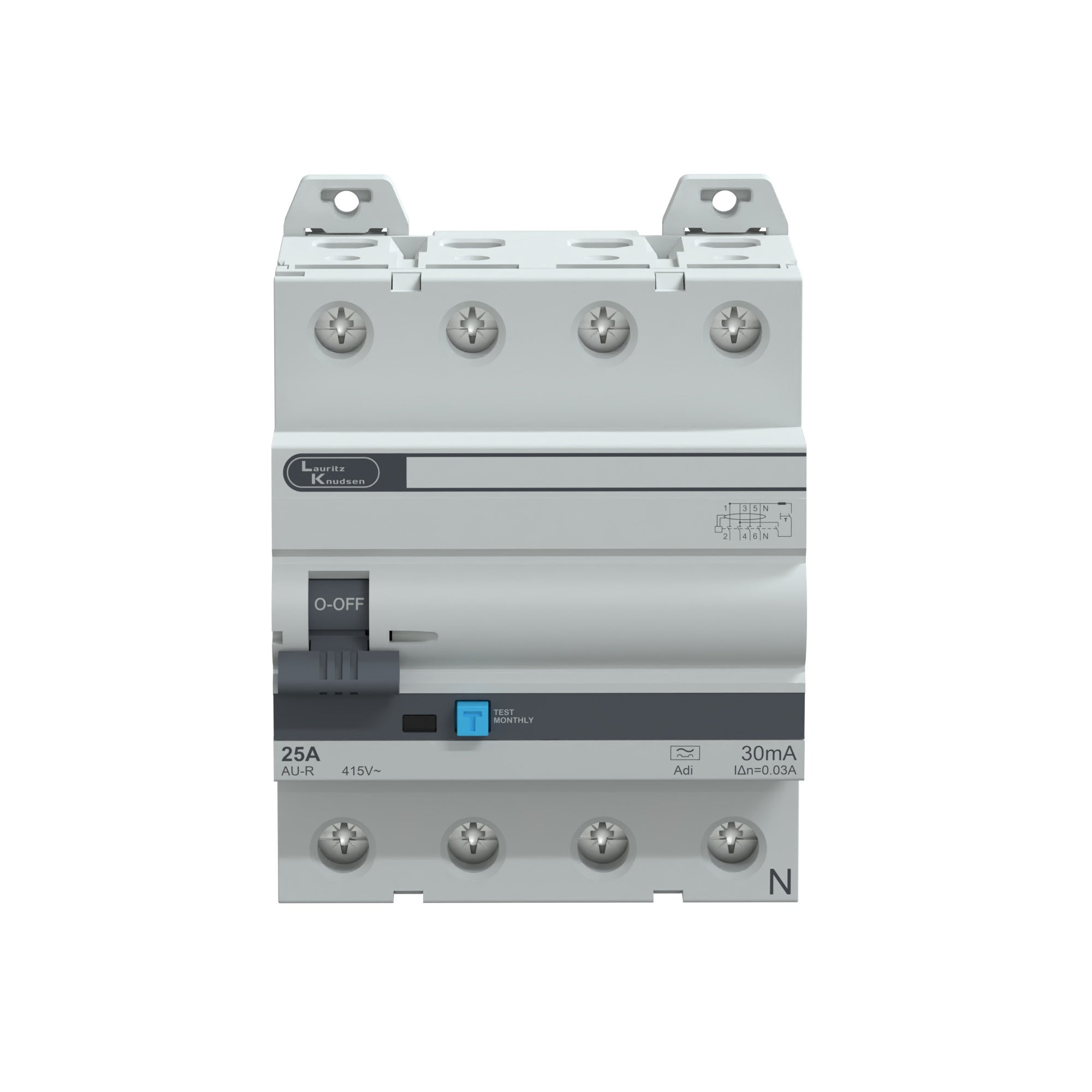Lauritz Knudsen AU Standard RCCB, 4 Pole, Adi 30mA, 25A, 415V | for Household to Industrial applications | Prevents Unauthorized Access | Earth Leakage Fault Indication | with Added Immunity
