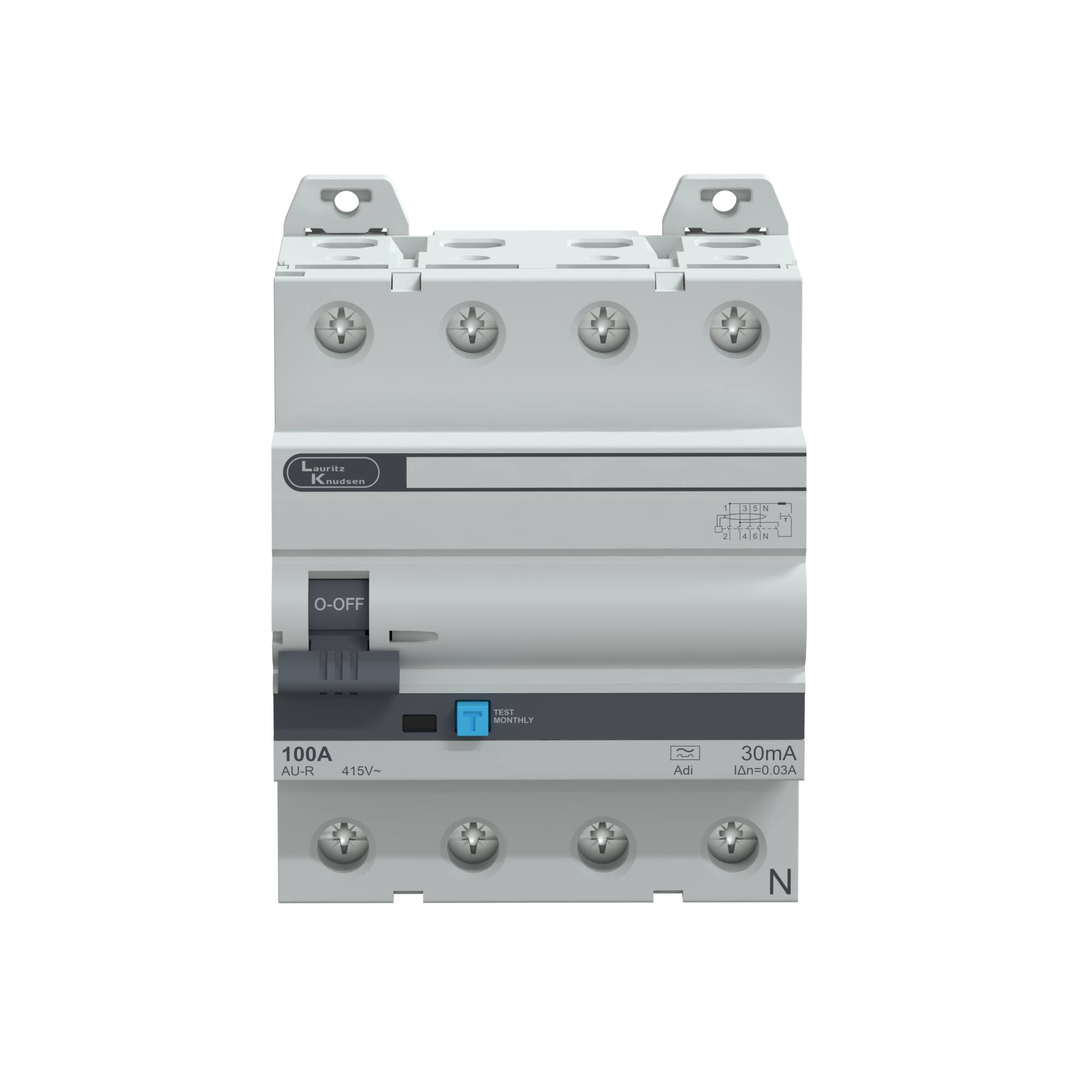 Lauritz Knudsen AU Standard RCCB, 4 Pole, Adi 30mA, 100A, 415V | for Household to Industrial applications | Prevents Unauthorized Access | Earth Leakage Fault Indication | with Added Immunity