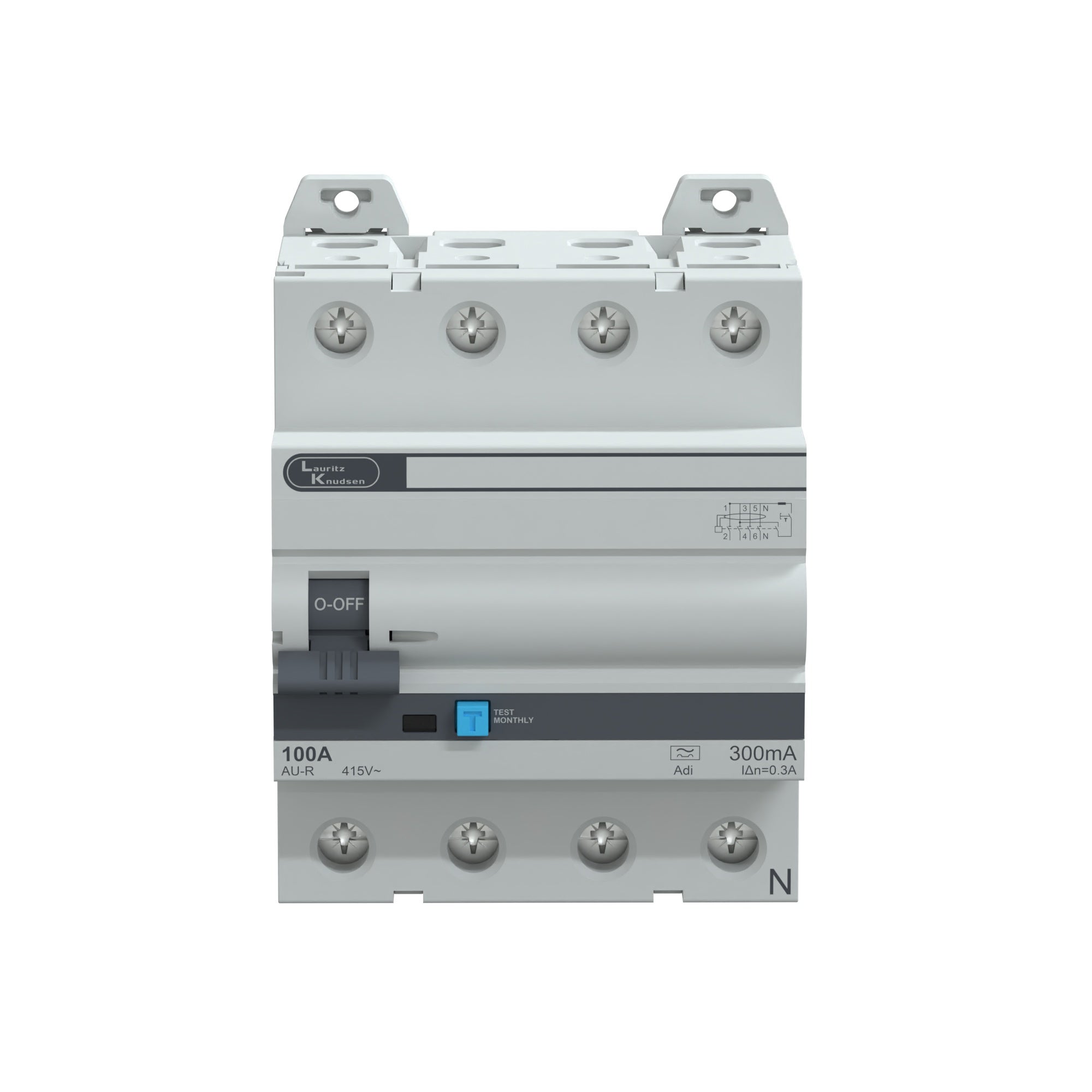 Lauritz Knudsen AU Standard RCCB, 4 Pole, Adi 300mA, 100A, 415V | for Household to Industrial applications | Prevents Unauthorized Access | Earth Leakage Fault Indication | with Added Immunity