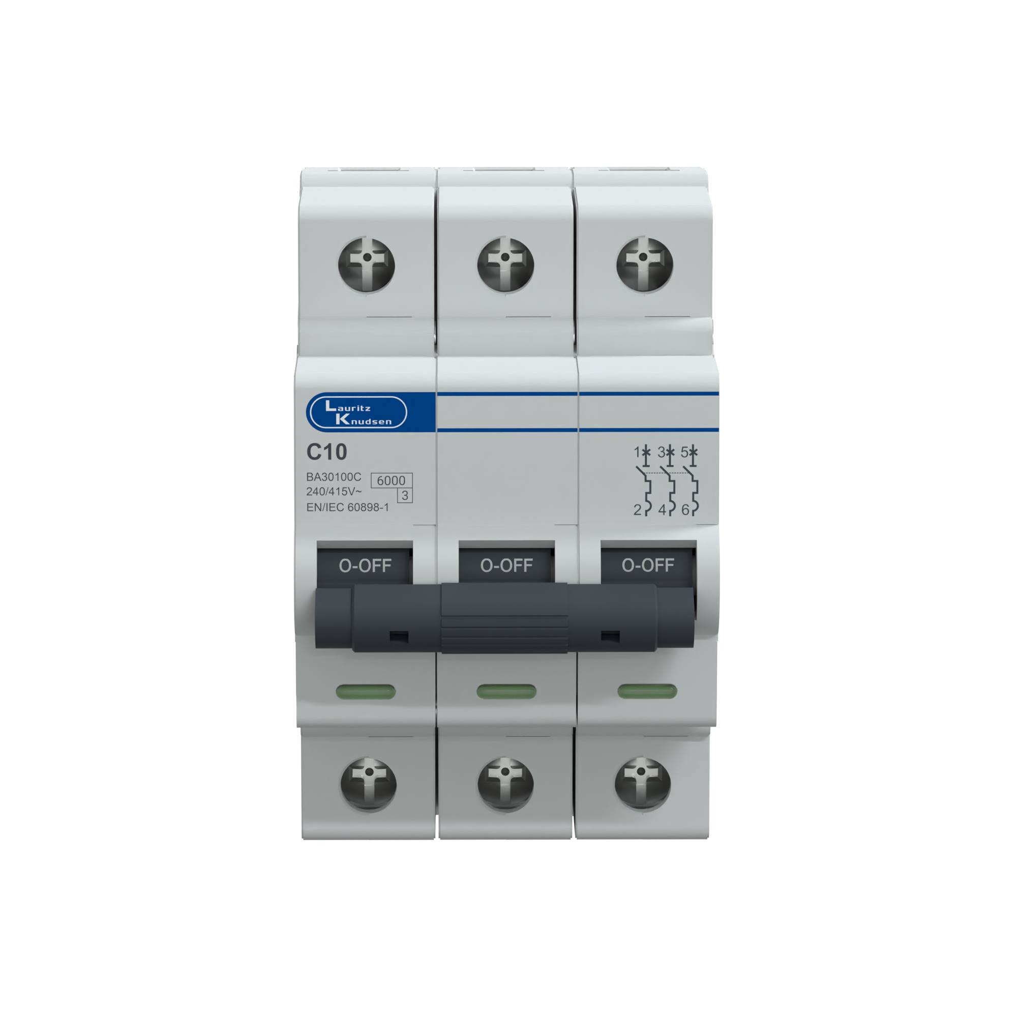 Lauritz Knudsen Tripper, MCB, C-Curve, 10A | 3 Pole | Energy Saving | Higher Life | 415V AC