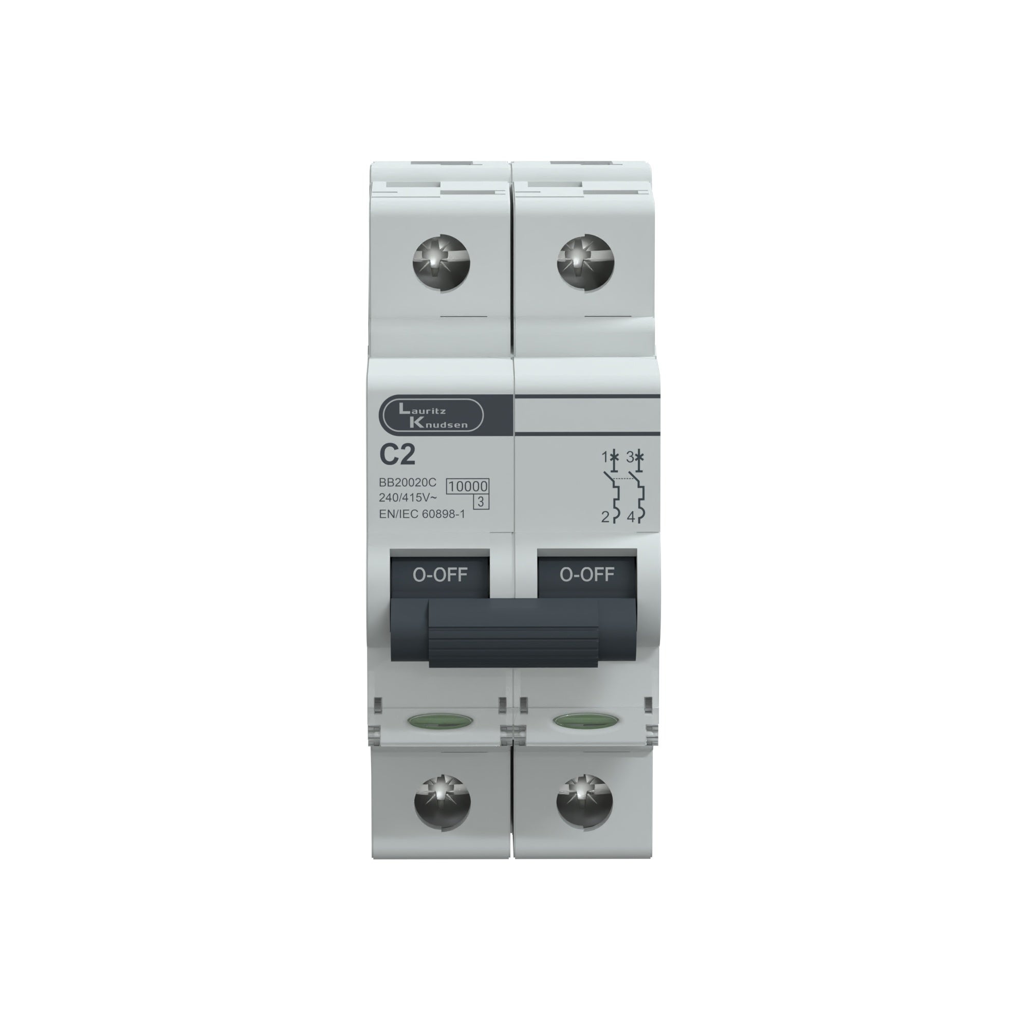 Lauritz Knudsen EXORA, MCB, 2 Pole, 240V AC, 10kA, C Curve, 2A