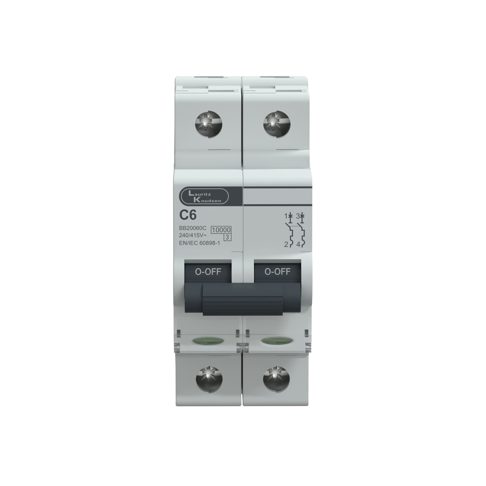 Lauritz Knudsen EXORA, MCB, 2 Pole, 240V AC, 10kA, C Curve, 6A