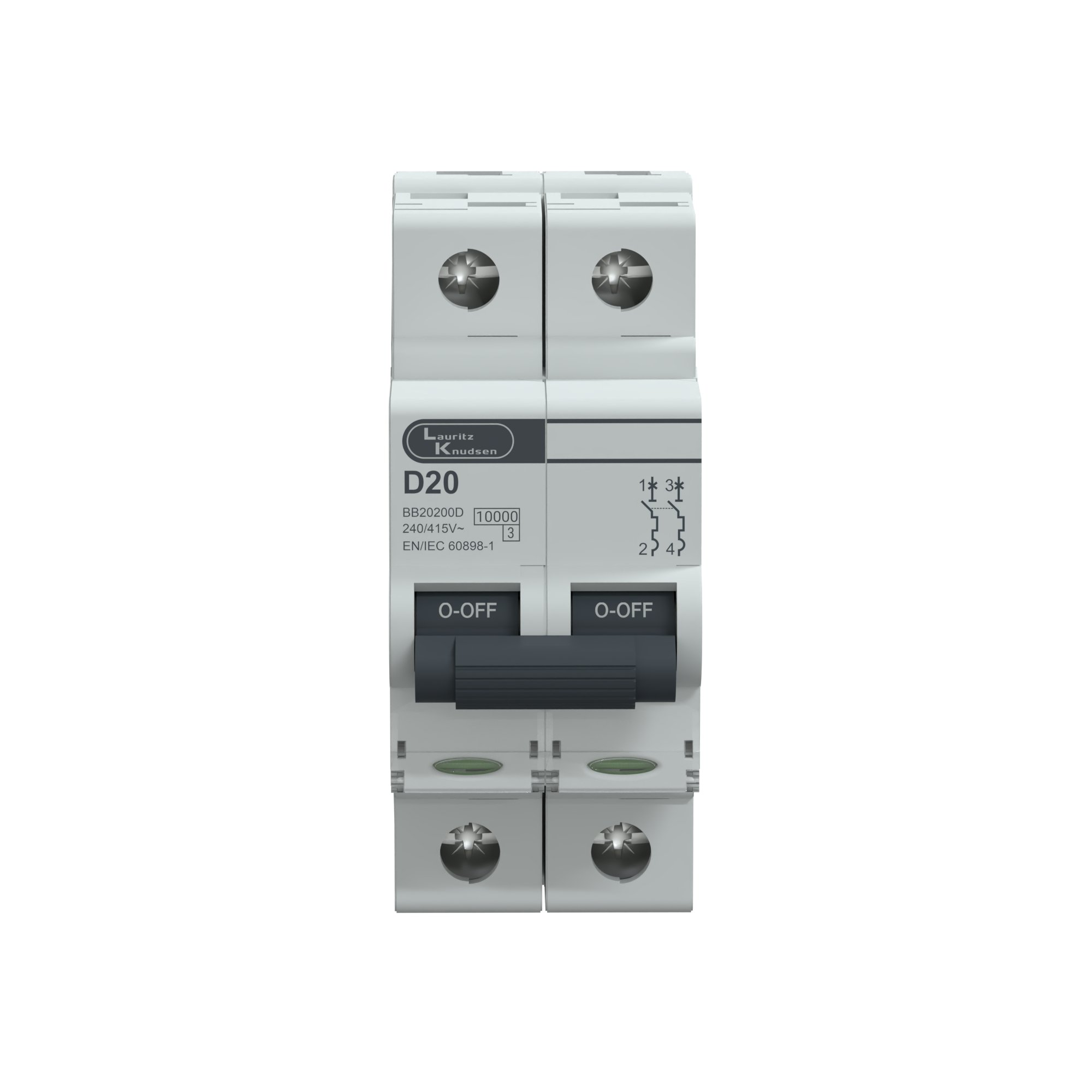Lauritz Knudsen EXORA, MCB, 2 Pole, 240V AC, 10kA, D Curve, 20A