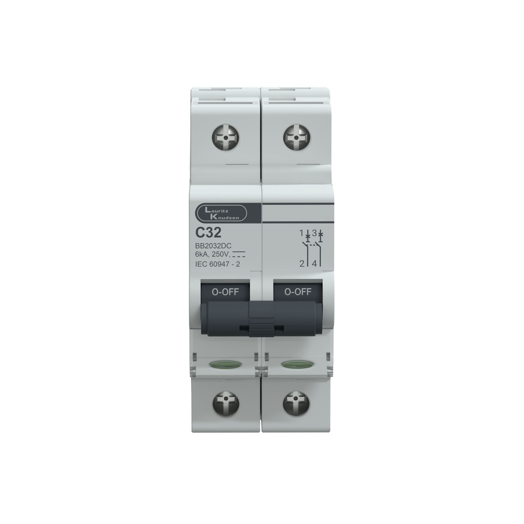 Lauritz Knudsen EXORA, MCB, 2 Pole, 250V DC, 6kA, C Curve, 32A
