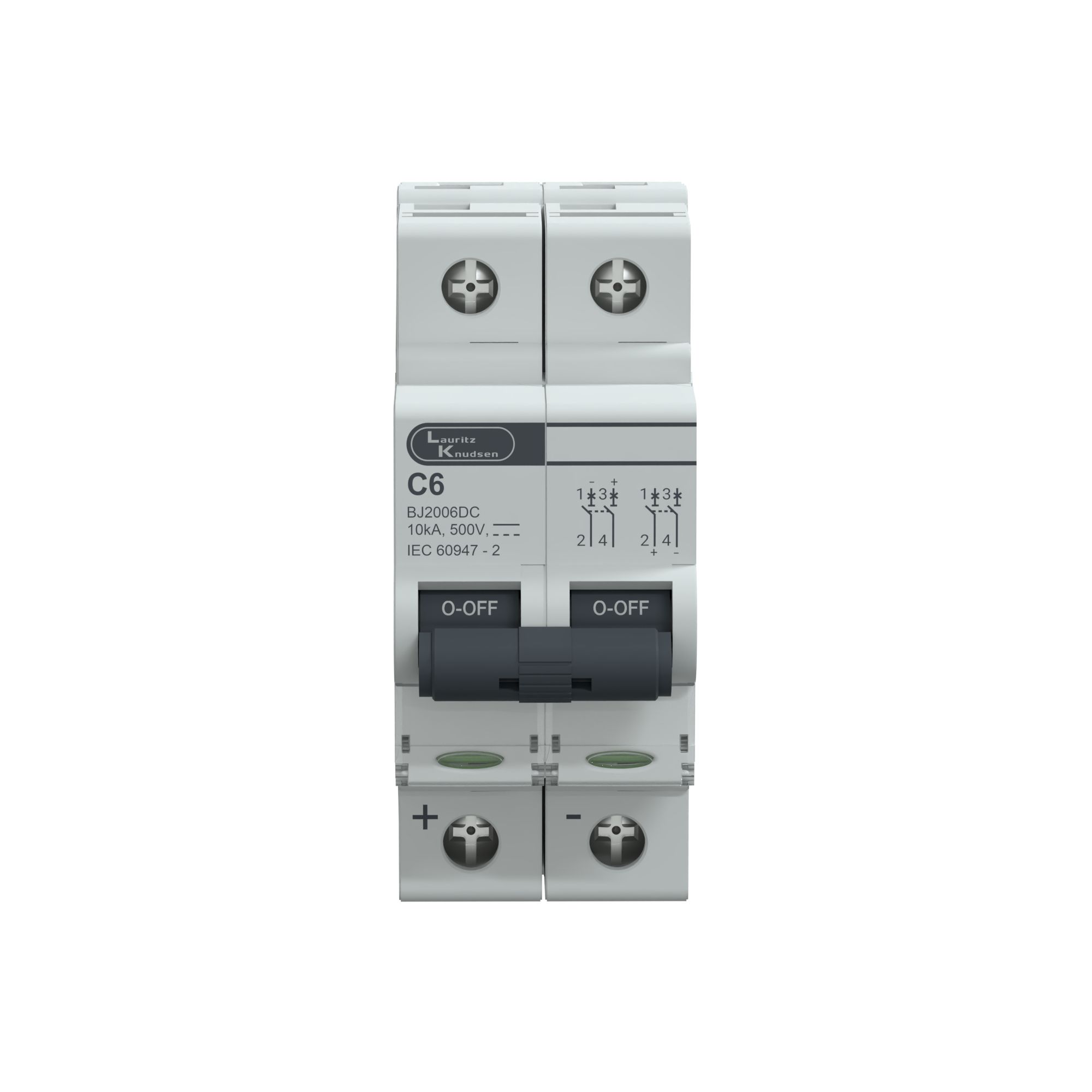 Lauritz Knudsen EXORA, MCB, 2 Pole, 500V DC, 10kA, C Curve, 6A