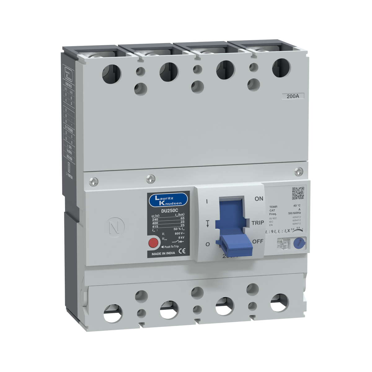 Lauritz Knudsen DU250C MCCB 200A 4P 415V AC 25kA Thermal Magnetic 50/60 Hz