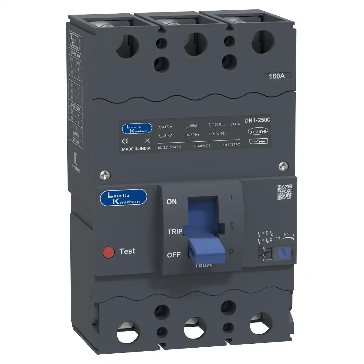 DN1C MCCB 160 3P 415V AC 25kA Thermal Magnetic 50/60 Hz