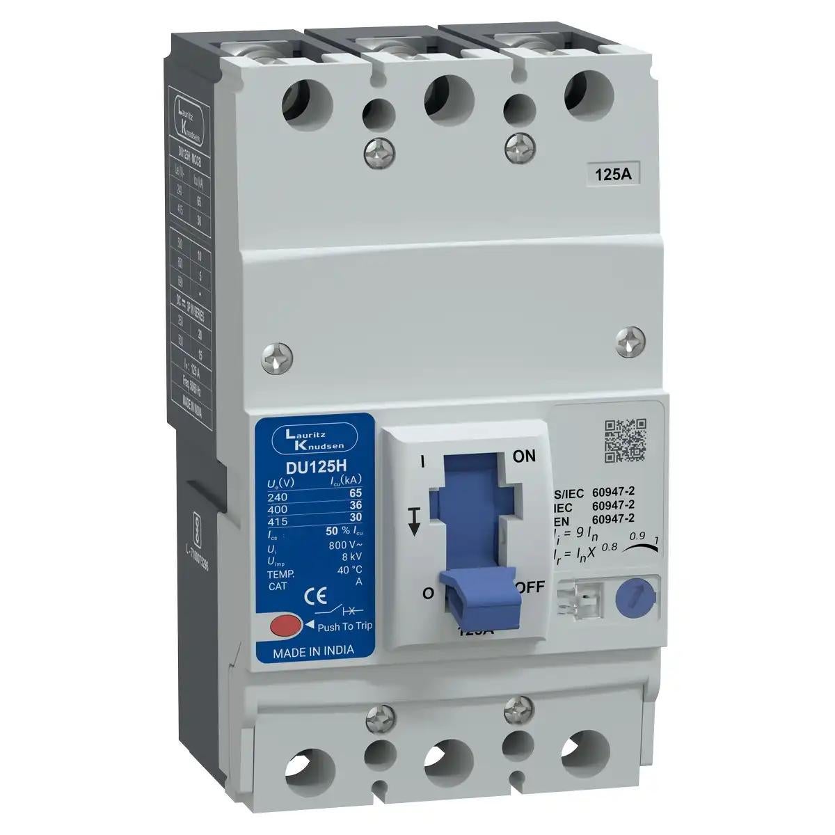 DU125H MCCB 125A 3P 415V AC 30kA Thermal Magnetic 50/60 Hz
