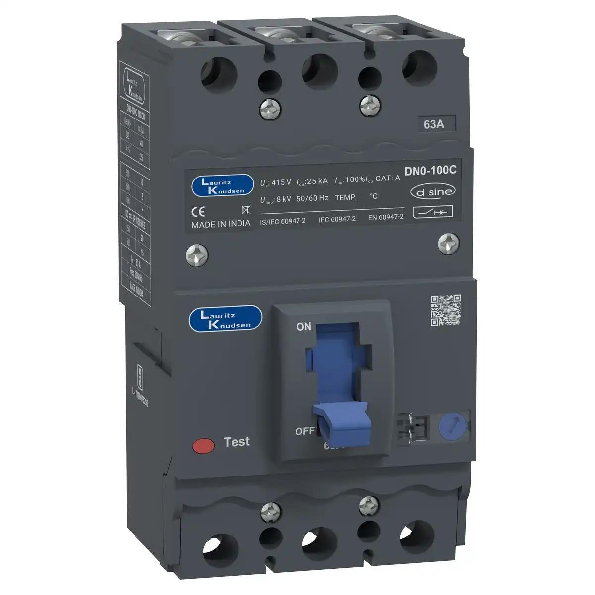 DN0C MCCB 63 3P 415V AC 25kA Thermal Magnetic 50/60 Hz