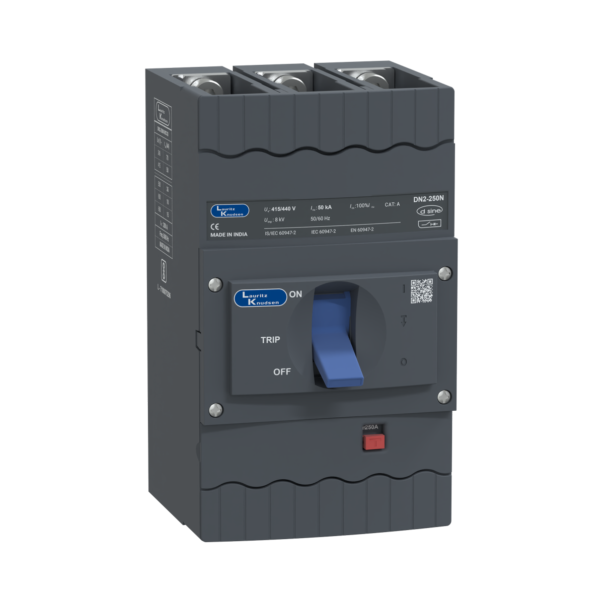 Lauritz Knudsen DN2N, MCCB, 3 Pole, 415V AC, 50kA Breaking Capacity, 250A | Microprocessor Release MTX1.0 | IP40 Protection 
