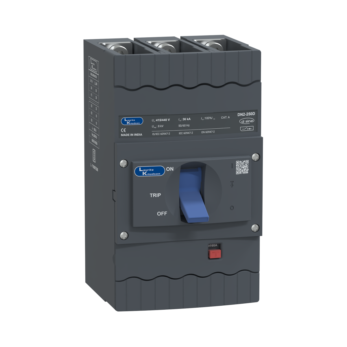 Lauritz Knudsen DN2D, MCCB, 3 Pole, 415V AC, 36kA Breaking Capacity, 160A | Microprocessor Release MTX2.0 | IP40 Protection