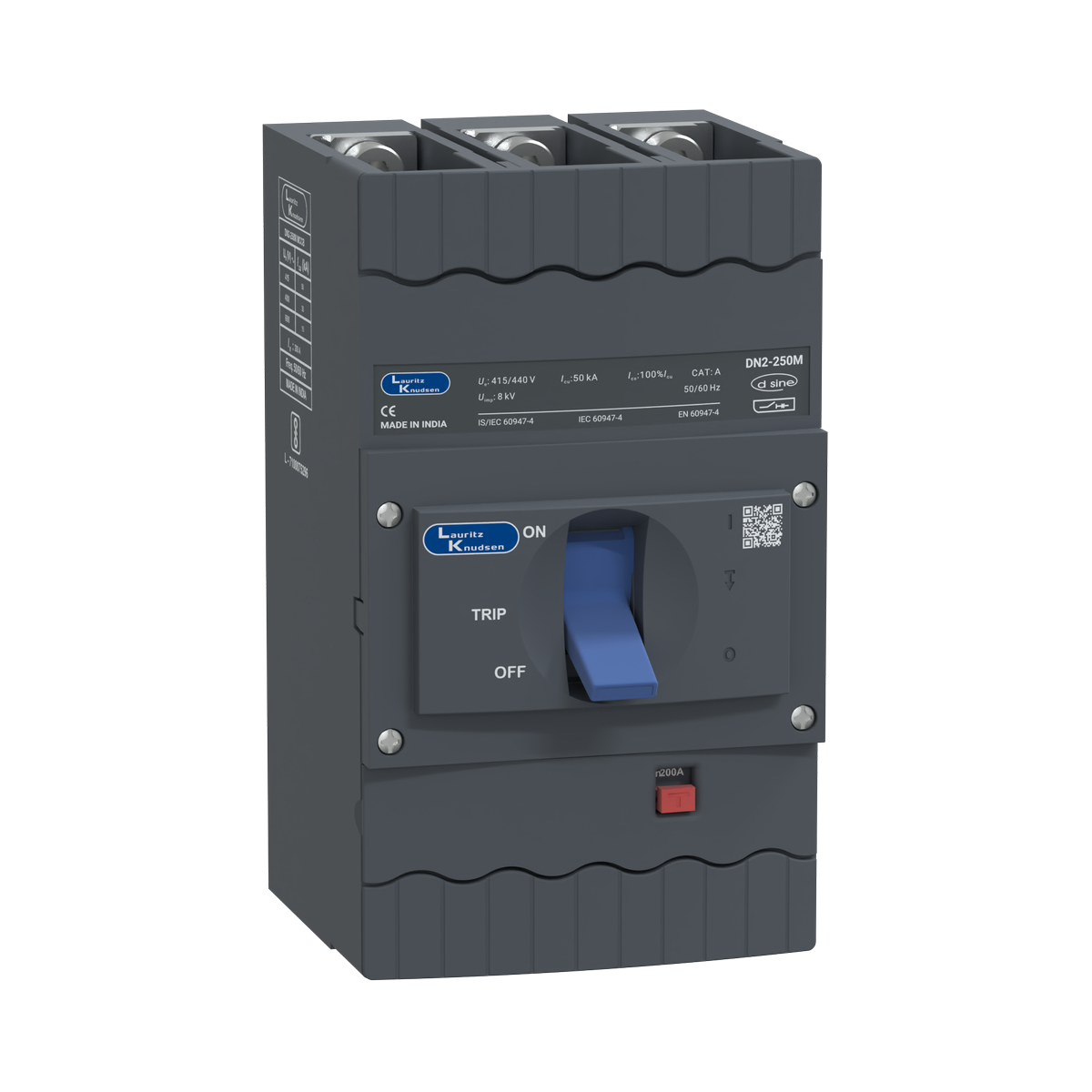 Lauritz Knudsen DN2M, MCCB, 3 Pole, 415V AC, 50kA Breaking Capacity, 200A | Motor back-up Protection | IP40 Protection