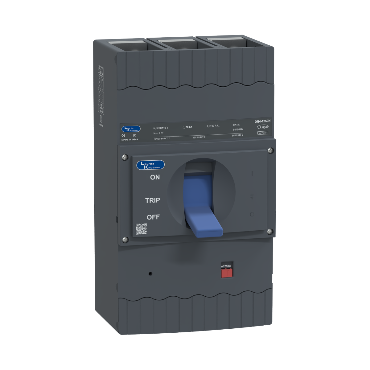 Lauritz Knudsen DN4N, MCCB, 3 Pole, 415V AC, 50kA Breaking Capacity, 1250A | Microprocessor Release MTX1.0 | IP40 Protection