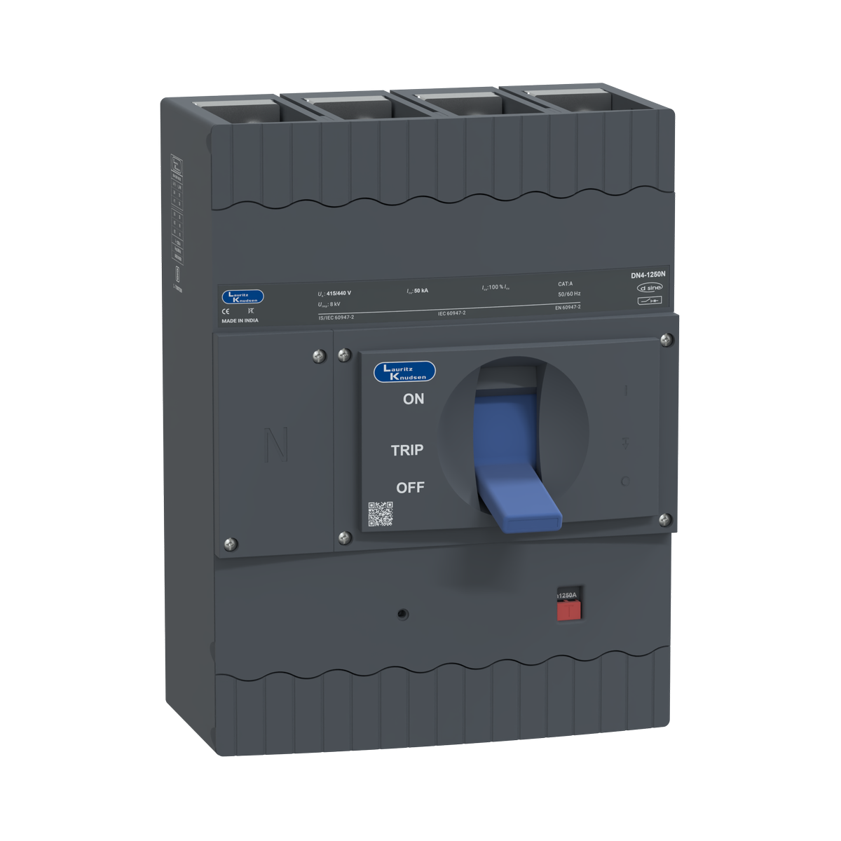 Lauritz Knudsen DN4N, MCCB, 4 Pole, 415V AC, 50kA Breaking Capacity, 1250A | Microprocessor Release MTX2.0 | IP40 Protection