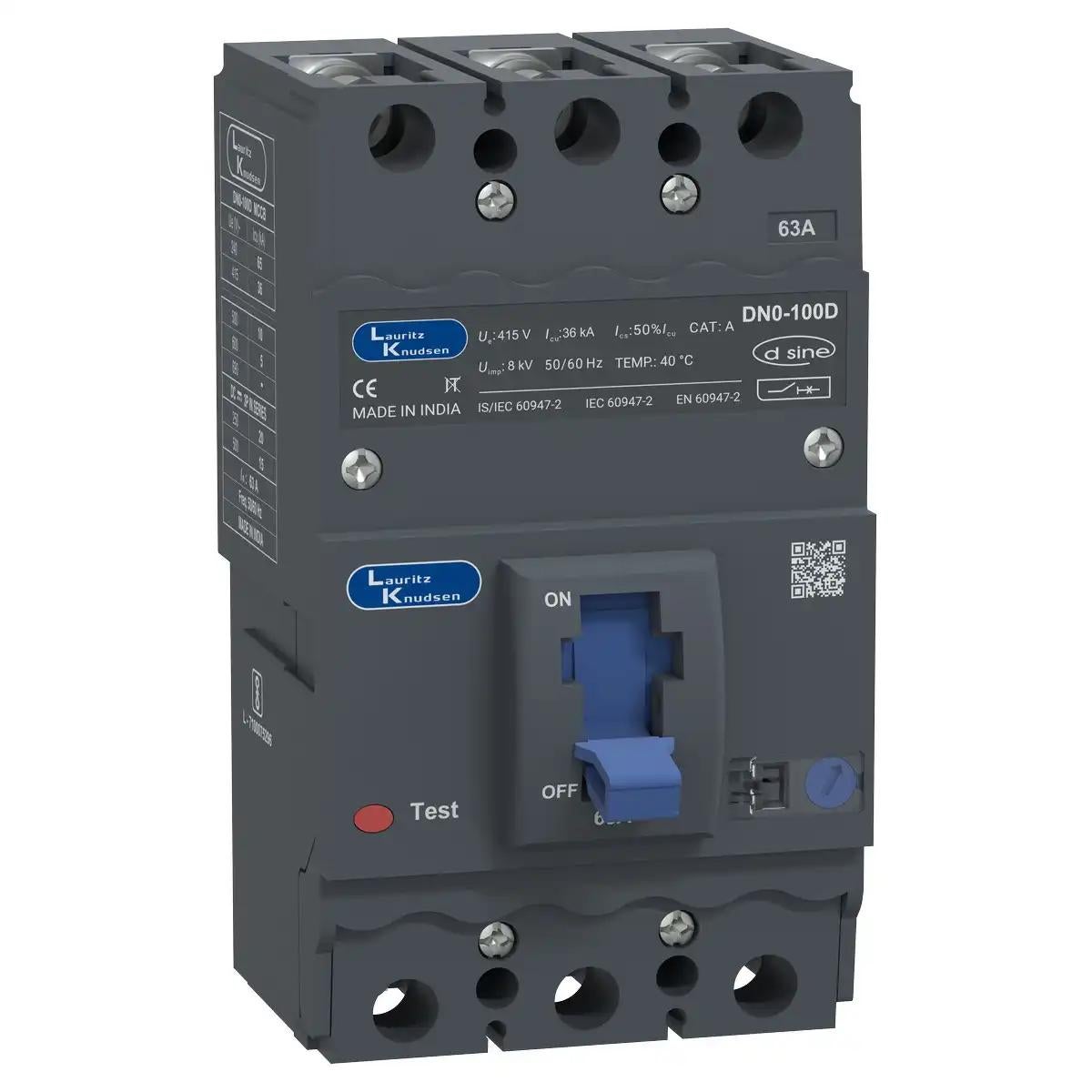 DN0D MCCB 63 3P 415V AC 36kA Thermal Magnetic 50/60 Hz