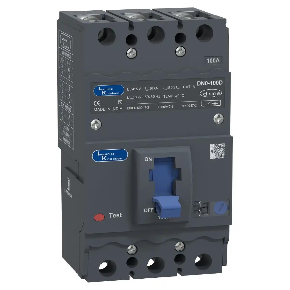 DN0D MCCB 100 3P 415V AC 36kA Thermal Magnetic 50/60 Hz