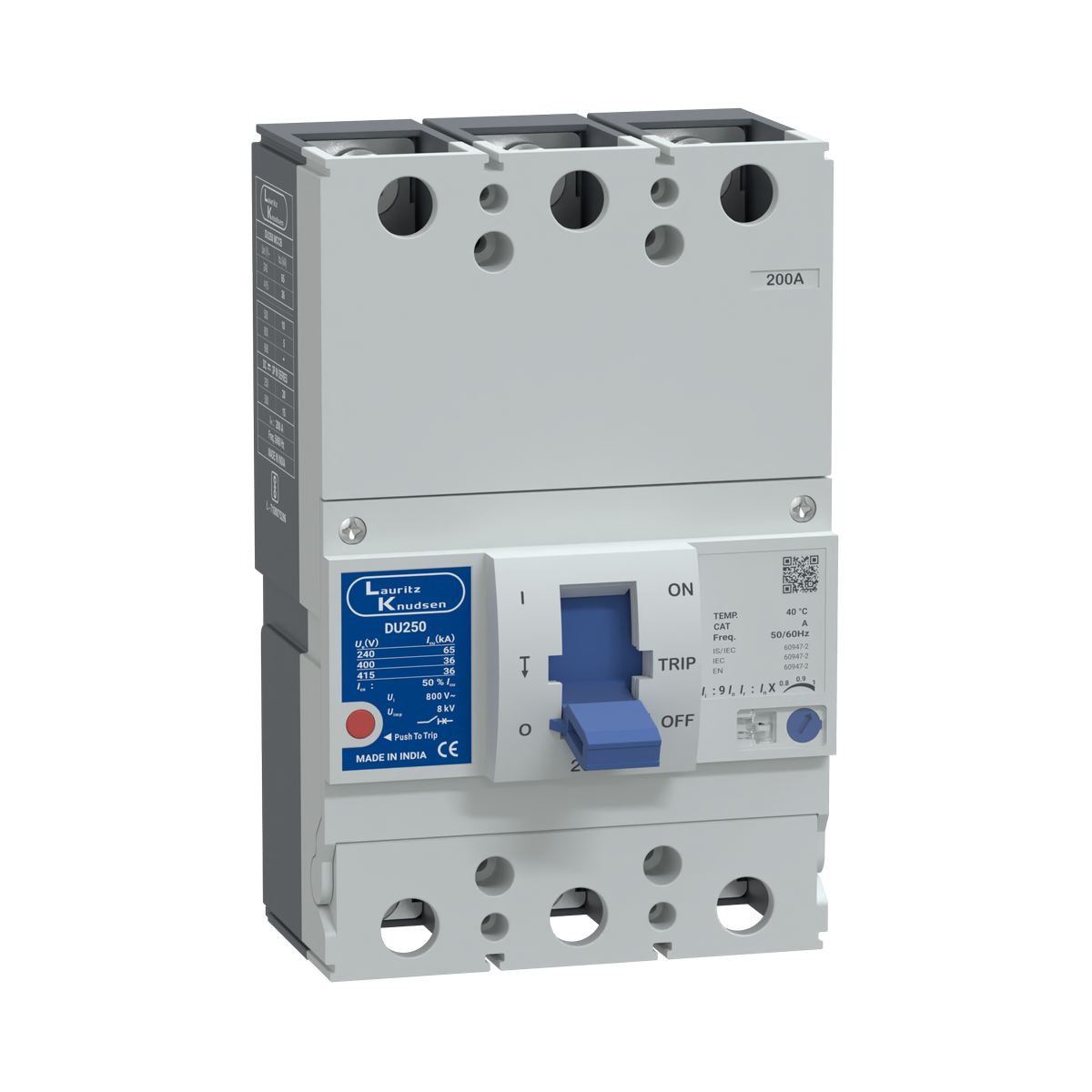 Lauritz Knudsen DU250 MCCB 200A 3P 415V AC 36kA Thermal Magnetic 50/60 Hz