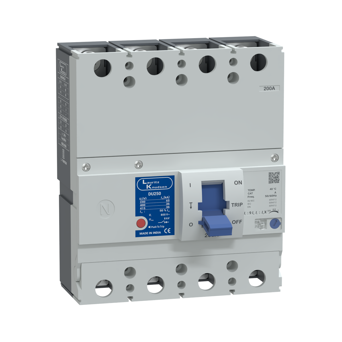 Lauritz Knudsen DU250 MCCB 200A 4P 415V AC 36kA Thermal Magnetic 50/60 Hz
