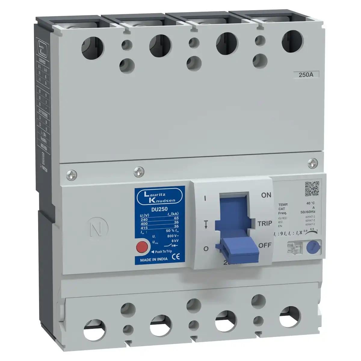DU250 MCCB 250A 4P 415V AC 30kA Thermal Magnetic 50/60 Hz