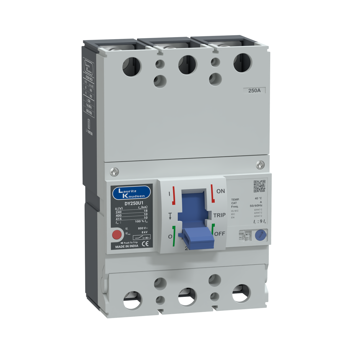 Lauritz Knudsen DY250U1 MCCB 250A 3P 415V AC 10kA Thermal Magnetic 50/60 Hz