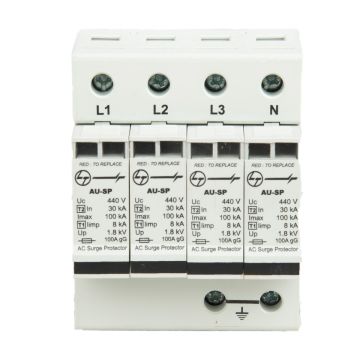 AU SPD Iimp 8kA; Imax 100kA 3P+N 400V AC Type 1+2    