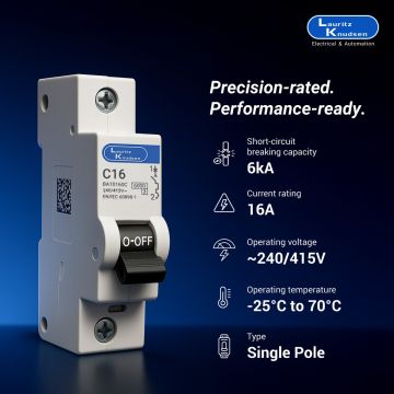 Lauritz Knudsen Tripper, MCB, C-Curve, 16A | 1 Pole | Energy Saving | Higher Life | 240V AC