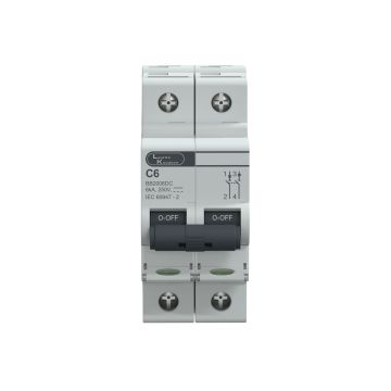 Lauritz Knudsen EXORA, MCB, 2 Pole, 250V DC, 6kA, C Curve, 6A
