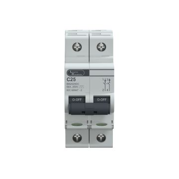 Lauritz Knudsen EXORA, MCB, 2 Pole, 250V DC, 6kA, C Curve, 25A