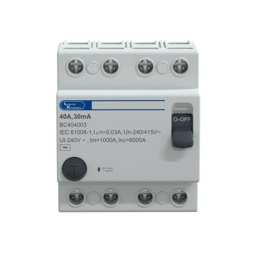 Lauritz Knudsen Tripper, RCCB, 40A | 4 Pole | 30mA | Finger proof IP20 terminals | 415V AC | ISI Certified