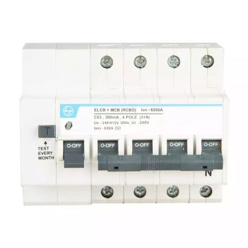 Tripper RCBO(EL+MCB) 63A FP 415V AC 6kA 300mA C Curve