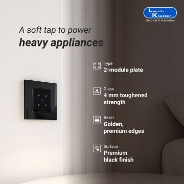 Lauritz Knudsen Englaze Modular Switch Glass Plates | 2 Module | Without Grid Frames | With Glass Finish (Midnight Black)