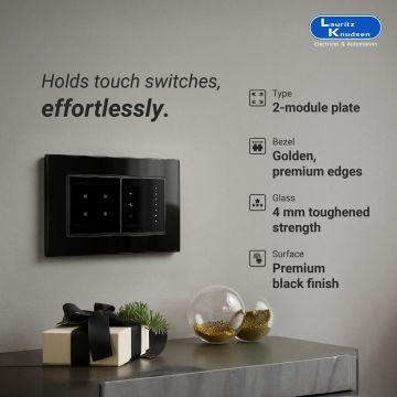 Lauritz Knudsen Englaze Modular Switch Glass Plates | 4 Module | Without Grid Frames | With Glass Finish (Midnight Black)