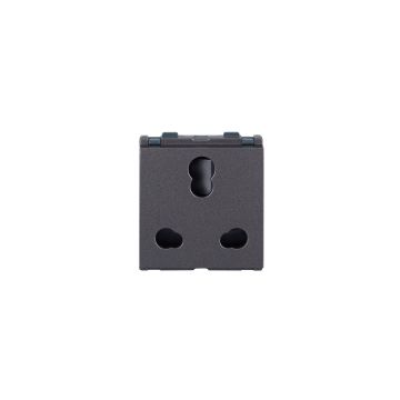 Lauritz Knudsen englaze Power Socket, 6A/16A | 3 Pin Combi | 2 Module | with Safety Shutter | ISI Certified (Mountain Grey)