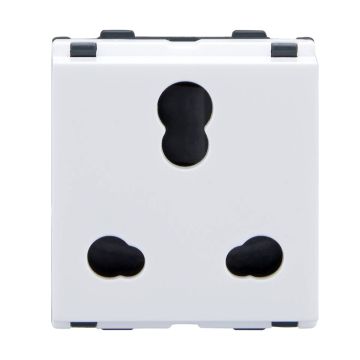 Lauritz Knudsen Englaze Power Combi Socket, 6A/16A | 3 Pin | 2 Module | with Safety Shutter | ISI Certified (Snow White)