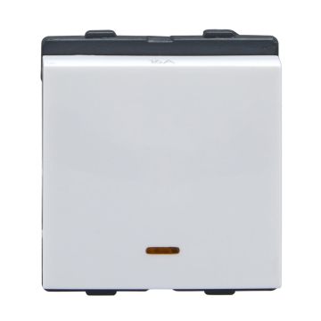 Lauritz Knudsen Englaze Switch, 16AX | 1-Way with Indicator | 2 Module | Mega Switch | ISI Certified (Snow White)