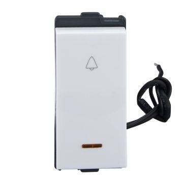 Lauritz Knudsen Englaze Bell Push, 10AX | 1 Way with Indicator | Soft Feel | 1 Module | ISI Certified (Snow White)