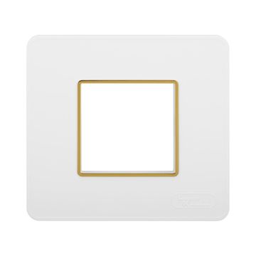 Lauritz Knudsen enGem Cover Plates | 2 Module | with Golden Bezel Finish | Premium Look | Clean & elegant finish | White Color