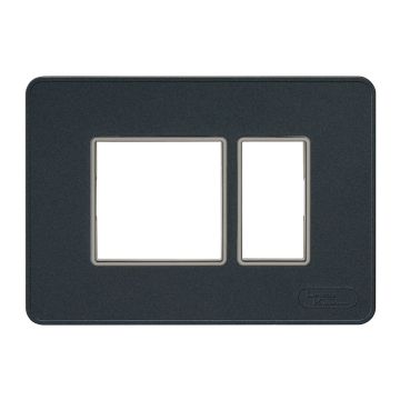 Lauritz Knudsen enGem Cover Plates | 3 Module | with Chrome Bezel Finish |Premium Look | Clean & elegant finish | Stone Grey Color