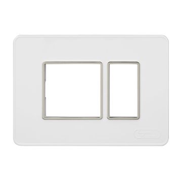 Lauritz Knudsen enGem Cover Plates | 3 Module | with Chrome Bezel Finish | Premium Look | Clean & elegant finish | White Color