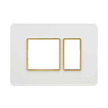 Lauritz Knudsen enGem Cover Plates | 3 Module | with Golden Bezel Finish | Premium Look | Clean & elegant finish | White Color