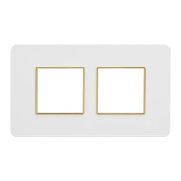 Lauritz Knudsen enGem Cover Plates | 4 Module | with Golden Bezel Finish | Premium Look | Clean & elegant finish | White Color