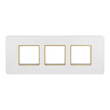 Lauritz Knudsen enGem Cover Plates | 6 Module | with Golden Bezel Finish | Premium Look | Clean & elegant finish | White Color
