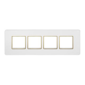 Lauritz Knudsen enGem Cover Plates | 8 Module | with Golden Bezel Finish | Premium Look (Horizontal) | Clean & elegant finish | White Color