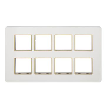 Lauritz Knudsen enGem Cover Plates | 16 Module | with Golden Bezel Finish | Premium Look | Clean & elegant finish | White Color