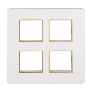Lauritz Knudsen enGem Cover Plates | 8 Module | with Golden Bezel Finish | Premium Look (Square) | Clean & elegant finish | White Color