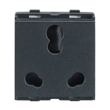 Lauritz Knudsen enGem Power Combi Socket, 6A/16A | 3 Pin | 2 Module | with Safety Shutter | ISI Certified | Designedsafe & reliable power connection | Stone Grey Color