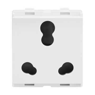 Lauritz Knudsen enGem Power Combi Socket, 6A/16A | 3 Pin | 2 Module | with Safety Shutter | ISI Certified | Designed for safe & reliable power connection | White Color