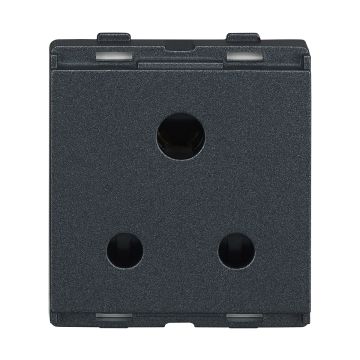 Lauritz Knudsen enGem Power Socket, 6A | 3 Pin | 2 Module | with Safety Shutter | ISI Certified | Heavy Duty | Designedsafe & reliable power connection | Stone Grey Color