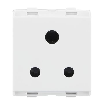 Lauritz Knudsen enGem Power Socket, 6A | 3 Pin | 2 Module | with Safety Shutter | ISI Certified | Heavy Duty | Designed for safe & reliable power connection | White Color