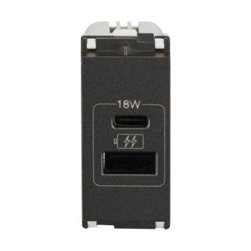 Lauritz Knudsen Encurve Usb Charger 18W Typea & C 1 Module Magnesium Grey